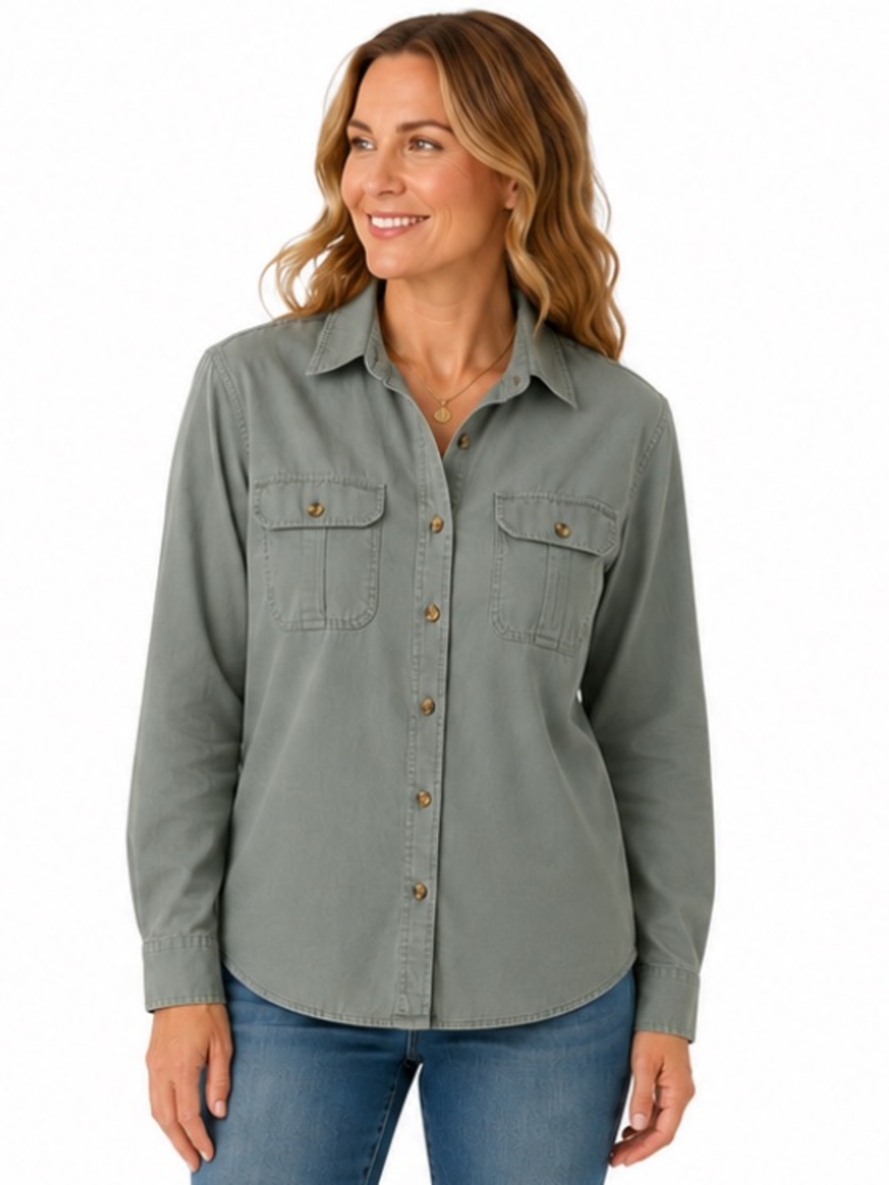 Cabela’s Utility Safari Button Front 100% Cotton Shirt Sage Green Women’s Medium